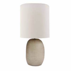 PATARA  FROSTED GRAY GLASS TALL TABLE LAMP - WHITE SHADE