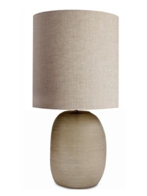 PATARA  FROSTED GRAY GLASS TALL TABLE LAMP - OATMEAL SHADE