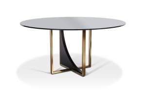 MERIDA - ROUND DINING TABLE JEQUITIBA WOOD BASE  WITH GLASS TOP